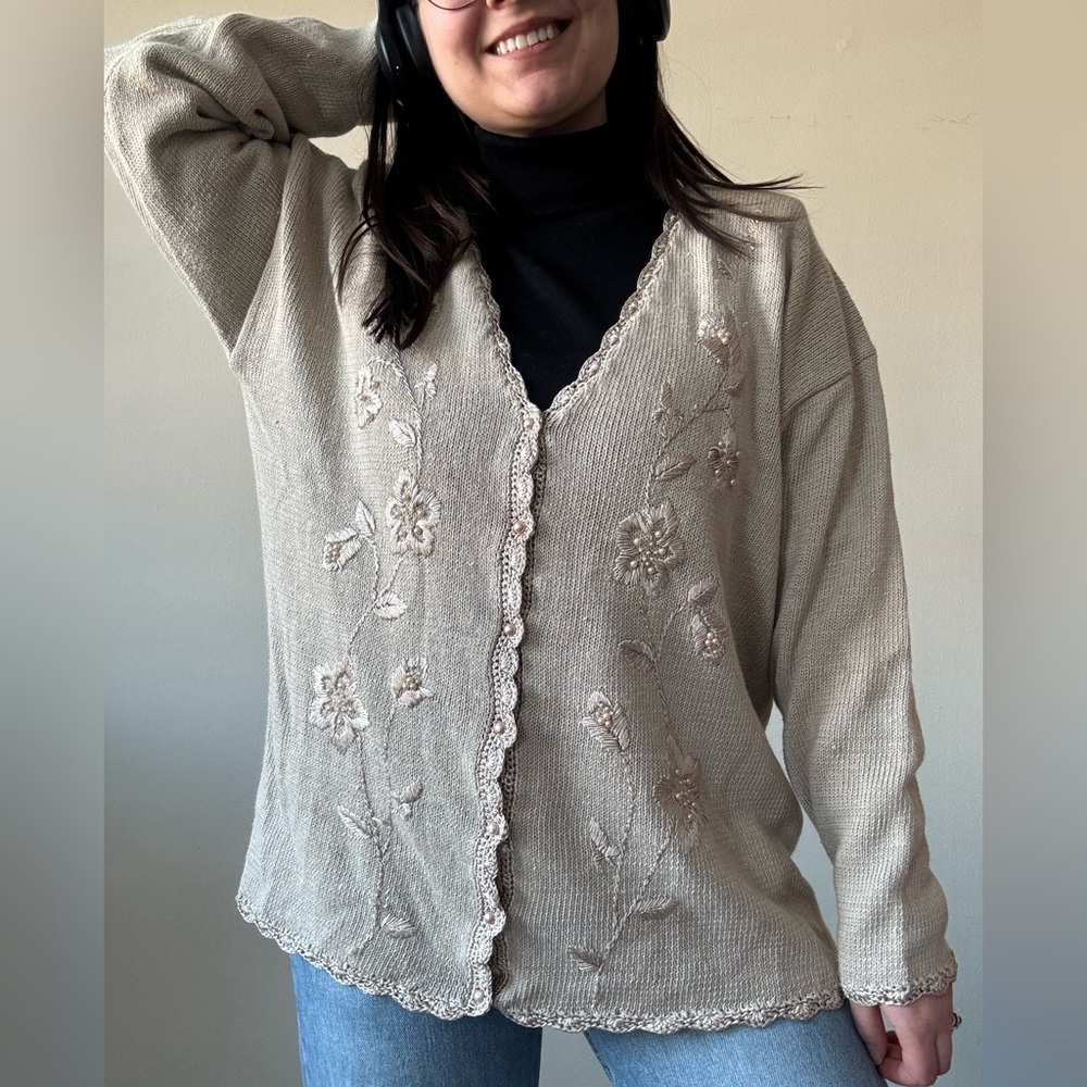 Vintage Floral Cream Knit Cardigan